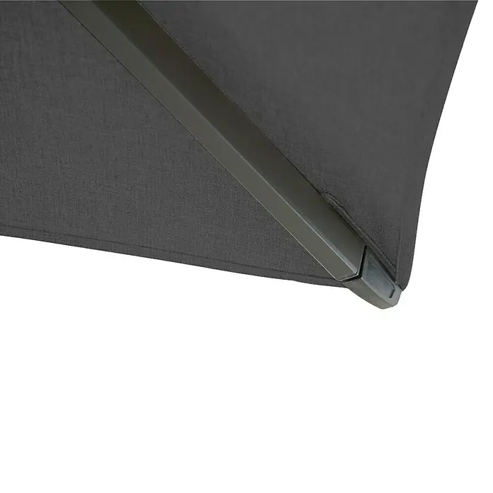 Siena Garden Ampelschirm Bosco N+ - Anthrazit, Bespannungsmaß (L x B): 300 x 300 cm - Nahaufnahme eines grauen Sonnenschirms, der Schatten spendet und vor Sonne schützt. Metallstruktur stützt das schattenspendende Tuch.