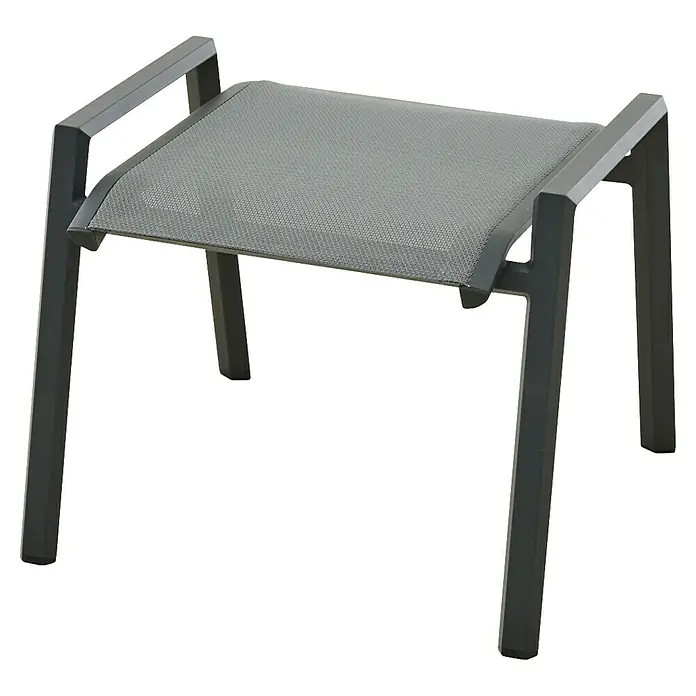 Siena Garden Gartenhocker Tauro - Ranotex-Gewebe, Stapelbar, Anthrazit, B x T x H: 59 x 56,5 x 47 cm - Das Bild zeigt einen grauen Outdoor-Hocker mit einem Netzbezug, der sich ideal für den Garten oder die Terrasse eignet. Der Hocker ist modern und funktional.
