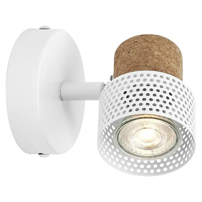 Ledvance Wandstrahler Spot Cork - 3,4 W, L x B x H: 9 x 12,6 x 10,1 cm, Weiß, GU10, 1 Stk. - Die weiße Wandleuchte mit Korkakzent sorgt für stilvolle Beleuchtung. Das Lochmusterdesign verleiht ihr eine moderne Note.