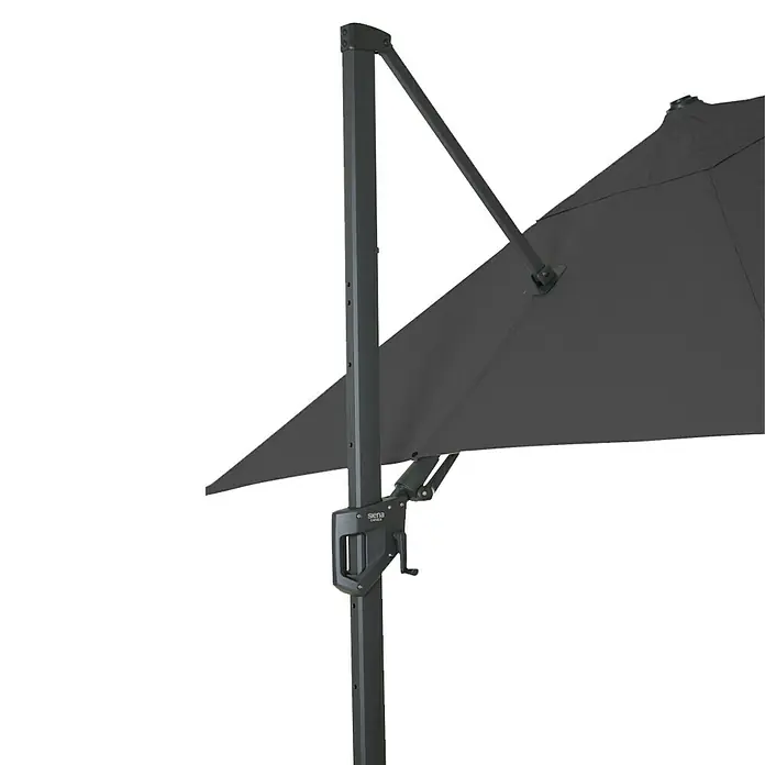 Siena Garden Ampelschirm Bosco N+ - Anthrazit, Bespannungsmaß (L x B): 300 x 300 cm - Detailaufnahme eines grauen Sonnenschirms mit seitlichem Mast, der Schatten spendet. Ideal für den Garten.