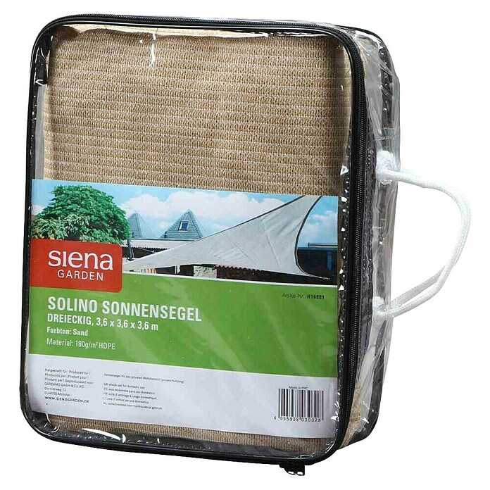 Siena Garden Sonnensegel Solino inkl. Zubehör-Set (L x B: 360 x 360 cm, Sand, Dreieckig) | BAUHAUS