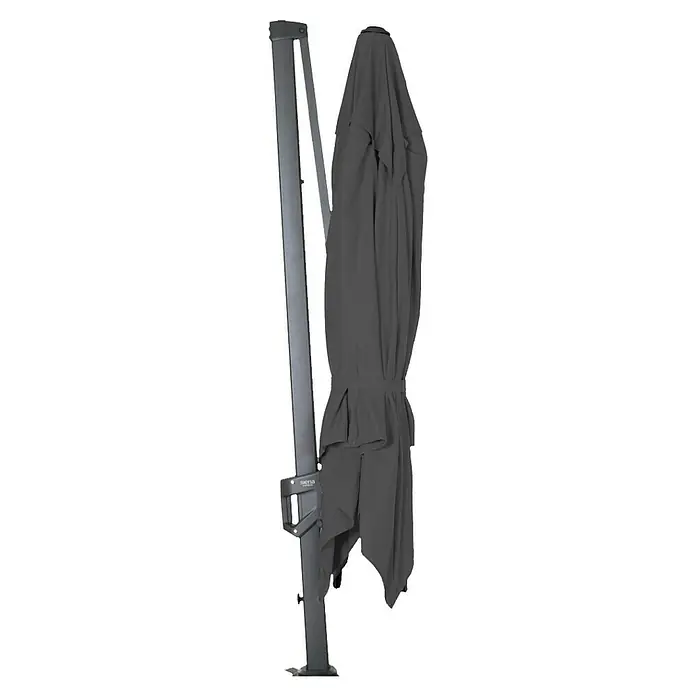 Siena Garden Ampelschirm Bosco N+ - Anthrazit, Bespannungsmaß (L x B): 300 x 300 cm - Nahaufnahme eines grauen Sonnenschirms mit Metallständer, der für Schatten und Schutz im Freien sorgt.