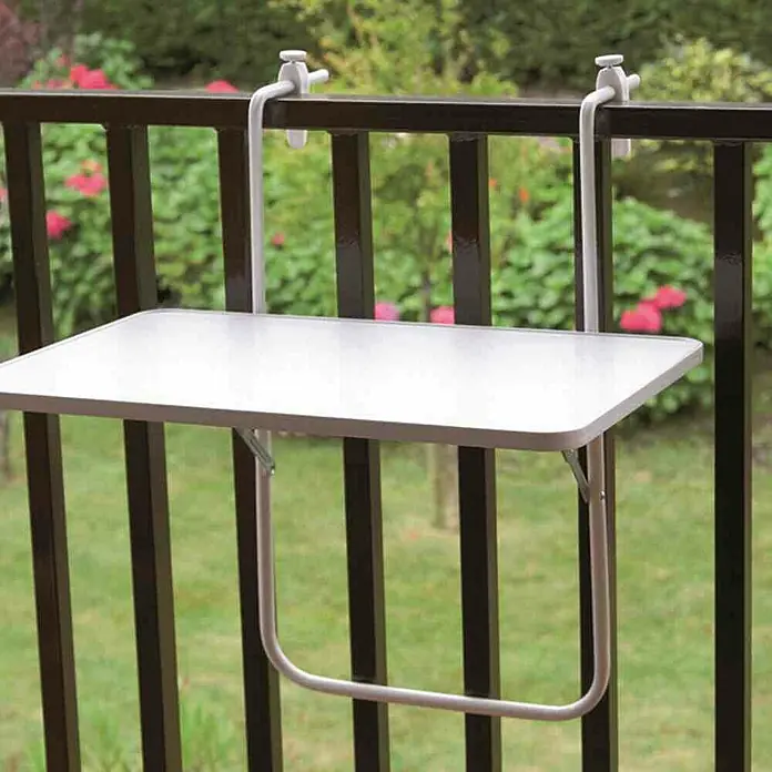 Alco Balkon-Hängetisch - L x B: 60 x 40 cm, Stahl, Kunststoff, Weiß, Klappbar - Ein klappbarer Balkontisch, der am Geländer befestigt ist und Platz spart. Ideal für kleine Balkone.