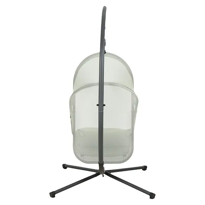 Siena Garden Hängesessel Yobaya mit Schutzhülle - L x B x H: 106 x 123 x 195 cm, Grün - Eine Nahaufnahme einer Babyschaukel mit einem Baldachin aus Netzstoff und einem robusten Metallrahmen für eine sichere und komfortable Umgebung.