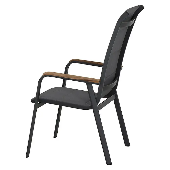 Siena Garden Stapelstuhl Tesoro High Back - 2 Stk., Ranotex®-Gewebe, Stapelbar, Anthrazit, B x T x H: 62,5 x 70,5 x 110 cm - Der stilvolle Gartenstuhl mit Armlehnen und elegantem Design bietet Komfort im Freien. Der perfekte Akzent für jede Terrasse.