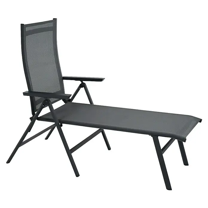 Siena Garden Gartenliege Tauro - Anthrazit, Aluminium, Klappbar - Grauer klappbarer Outdoor-Liegestuhl mit Netzstoff und dunklem Metallrahmen.