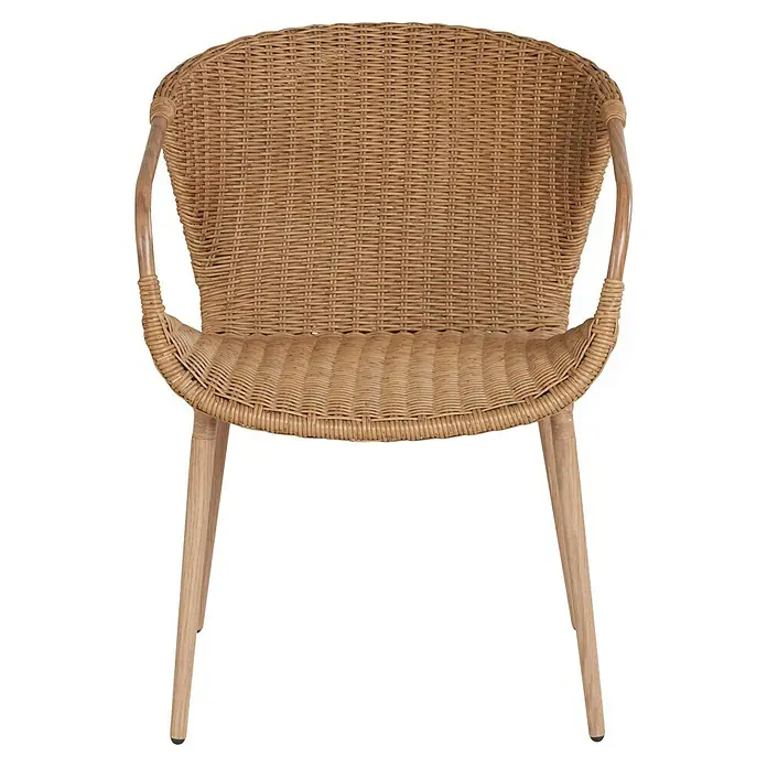 Sunfun Silla de jardín Jaanvi - 67,5 x 56 x 81 cm, Natural, Ratán sintético/Acero - Esta cómoda silla de ratán con patas de madera es perfecta para uso interior y exterior, ofreciendo una opción de asiento elegante.