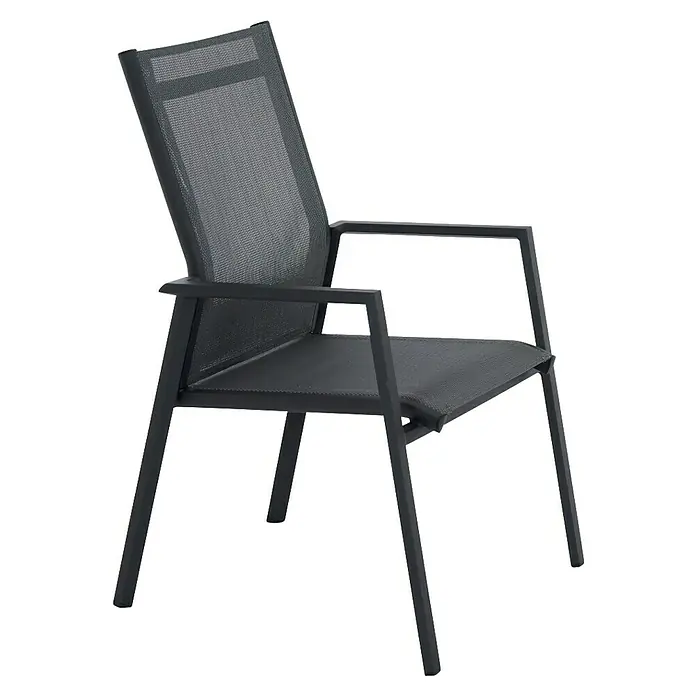 Siena Garden Stapelsessel Tauro - Ranotex-Gewebe, Stapelbar, Anthrazit, B x T x H: 63 x 70,5 x 99,5 cm - Moderner anthrazitfarbener Terrassenstuhl mit Armlehnen. Das leichte Design und das Netzmaterial machen ihn perfekt für den Außenbereich.