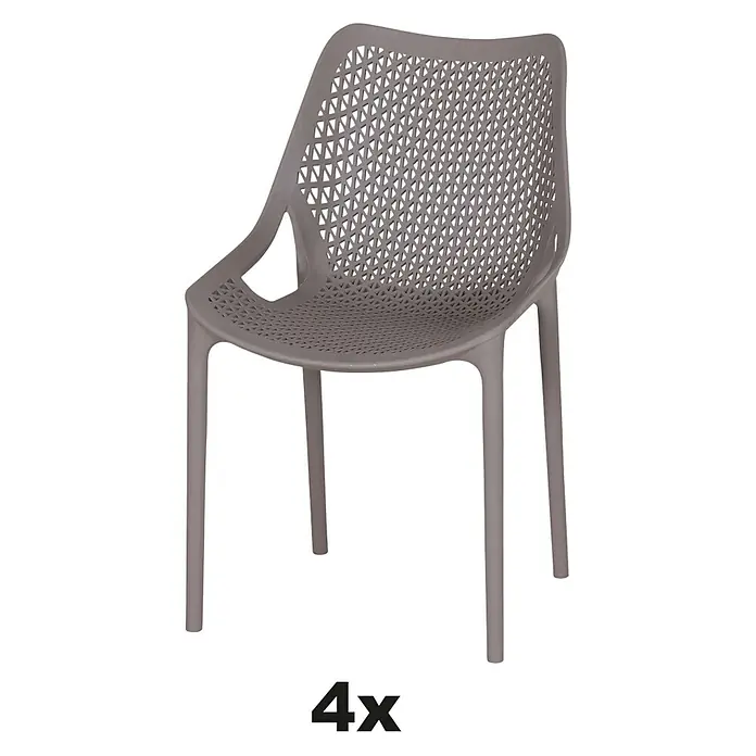 Siena Garden Urban Lights Stapelsessel Set District - 4 Stk., Polypropylen, Stapelbar, Taupe, B x T x H: 60 x 50 x 81 cm - Abbildung eines grauen Designer-Stuhls mit offenem Sitz- und Rückendesign, erhältlich im 4er-Set, ideal für den Garten.