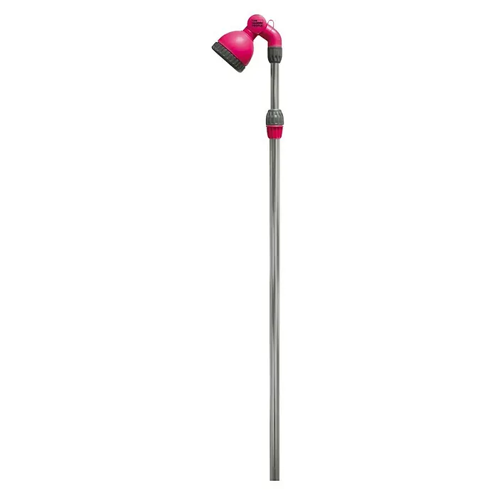 Ducha de jardín con trípode - Altura: 240 cm, Trípode, Aluminio, Fucsia - Una ducha de jardín con cabezal rosa y soporte ajustable de color plata para uso exterior.