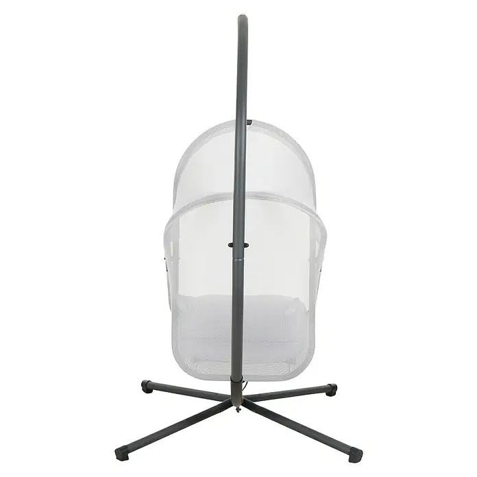 Siena Garden Hängesessel Yobaya mit Schutzhülle - L x B x H: 106 x 123 x 195 cm, Grau - Aufnahme eines stilvollen, hängenden Babykörbchens mit einem schlanken, grauen Metallrahmen und einem Netzstoff für Komfort.