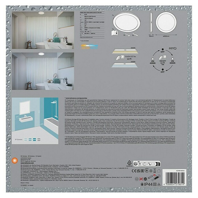 Ledvance Orbis Plafón LED redondo (22 W, Ø x Al: 30 x 3 cm, Blanco, Blanco cálido, Redondo) | BAUHAUS