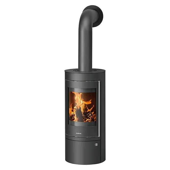 Justus Kaminofen Mino Top 2.0 - 5,5 kW, Raumheizvermögen: 88 m³, Material Verkleidung: Stahl, Schwarz - Justus Kaminofen mit Flammen, stilvolles Design für wohlige Wärme und Atmosphäre.