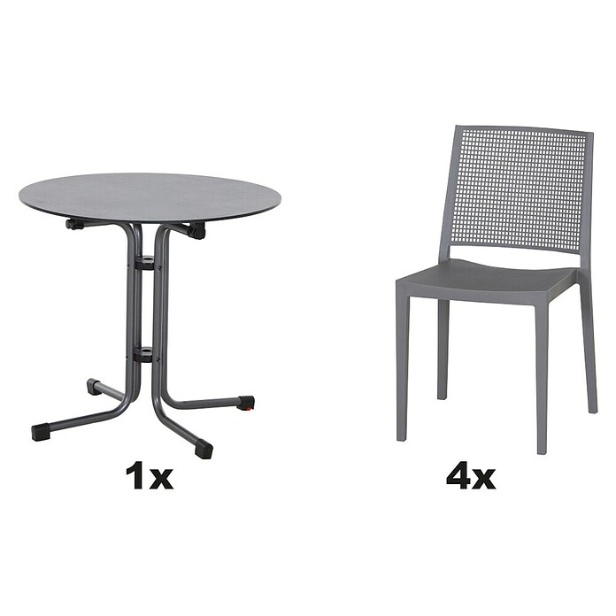 Siena Garden Urban Lights Gartenmöbel-Set Square Stuhl/Sola Tisch (5 -tlg., Polypropylen, Grau/Anthrazit, ⌀ 80 cm) | BAUHAUS