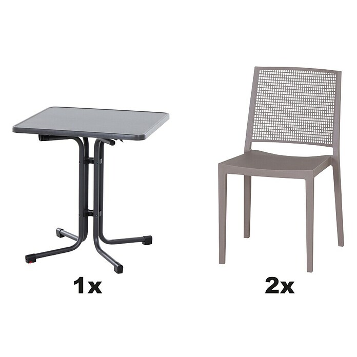 Siena Garden Urban Lights Gartenmöbel-Set Square Stuhl/Paco Tisch (Stuhl (L x B x H): 56 x 56 x 80 cm, Tisch (L x B x H): 70 x 70 x 71 cm, 3 -tlg., Polypropylen, Melamin, Taupe/Anthrazit) | BAUHAUS