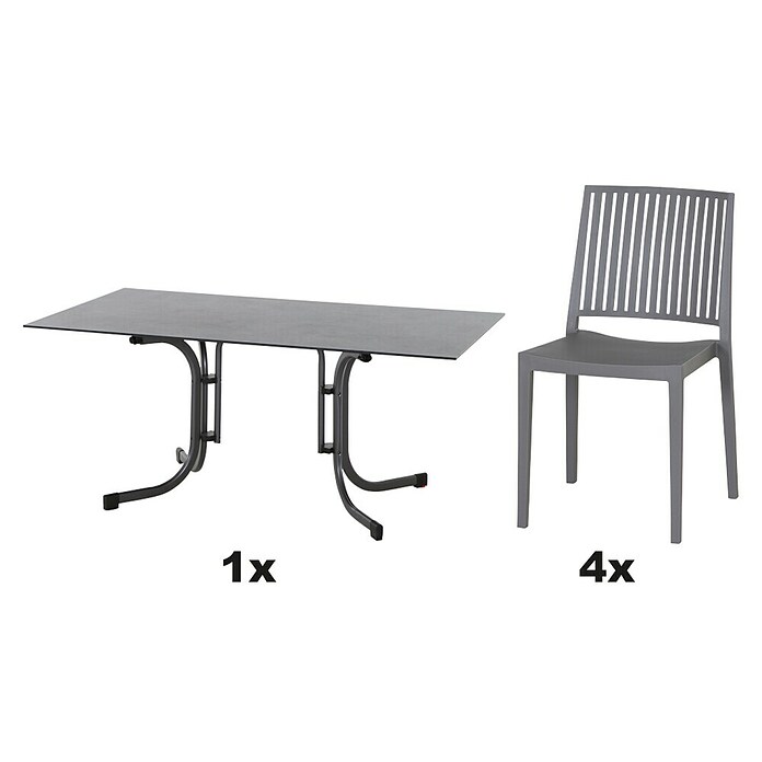 Siena Garden Urban Lights Gartenmöbel-Set Stuhl Lane/Tisch Sola (5 -tlg., Polypropylen, Grau/Anthrazit, 160 x 90 cm) | BAUHAUS