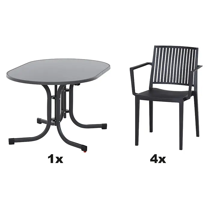 Siena Garden Urban Lights Gartenmöbel-Set Lane Sessel/Paco Tisch - 5 -tlg., Polypropylen, Anthrazit - Gartentisch-Set mit einem Tisch und vier Stühlen. Ideal für den Außenbereich, bietet dieses Set Komfort und Stil für Mahlzeiten im Freien.