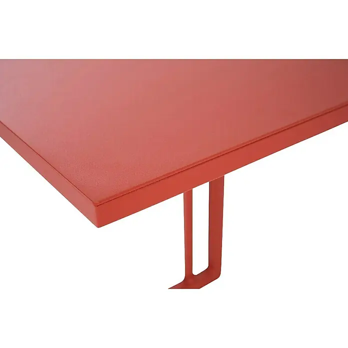 Siena Garden Garten-Beistelltisch Ramo - L x B x H: 33,5 x 40 x 50 cm, Aluminium, Quadratisch, Rot - Detailaufnahme einer modernen Tischplatte in Rot. Das schlichte Design und die klare Linie betonen die Funktionalität des Möbels.