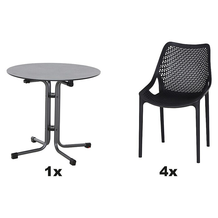 Siena Garden Urban Lights Gartenmöbel-Set District Sessel/Sola Tisch (Tisch (Ø x H): 80 x 70 cm, Sessel (L x B x H): 50 x 60 x 81 cm, 5 -tlg., Polypropylen, Anthrazit, Stapelbar) | BAUHAUS