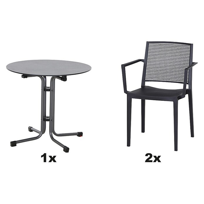 Siena Garden Urban Lights Gartenmöbel-Set Square Sessel/SolaTisch (3 -tlg., Polypropylen, Anthrazit, ⌀ 80 cm) | BAUHAUS