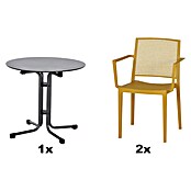 Siena Garden Urban Lights Gartenmöbel-Set Square Sessel/Sola Tisch (3 -tlg., Polypropylen, Mustard/Anthrazit, ⌀ 80 cm) | BAUHAUS