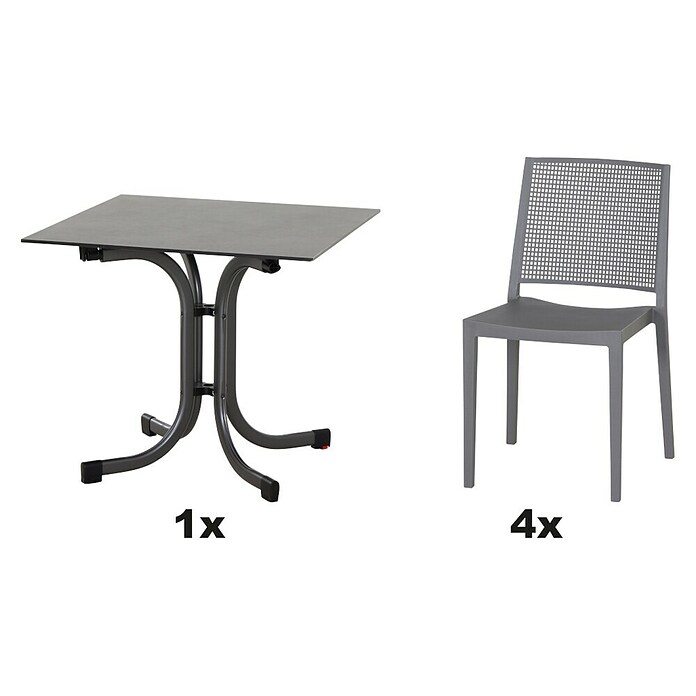 Siena Garden Urban Lights Gartenmöbel-Set Square Stuhl/Sola Tisch (5 -tlg., Polypropylen, Grau/Anthrazit, 80 x 80 cm) | BAUHAUS