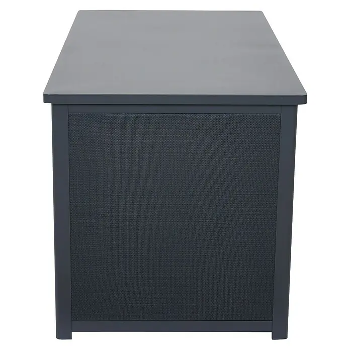 Siena Garden Garten-Aufbewahrungsbox Sabano - 159 x 79,3 x 83 cm, Aluminium, Anthrazit - Eine graue Aufbewahrungsbox mit geflochtener Front. Ideal für Garten oder Terrasse, um Ordnung zu halten und Gegenstände wettergeschützt zu lagern.
