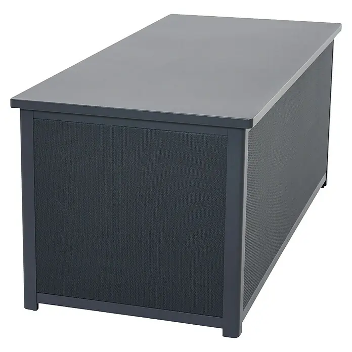 Siena Garden Garten-Aufbewahrungsbox Sabano - 181 x 79,3 x 75 cm, Aluminium, Anthrazit - Das Bild zeigt eine graue rechteckige Aufbewahrungsbox, ideal für den Außenbereich, mit einer robusten Bauweise und einem eleganten Design.
