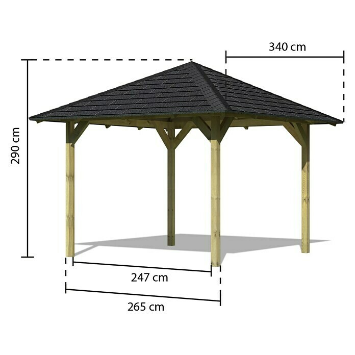 Karibu Pavillon Sevilla Set340 x 340 cm, Schwarz, Natur Front View