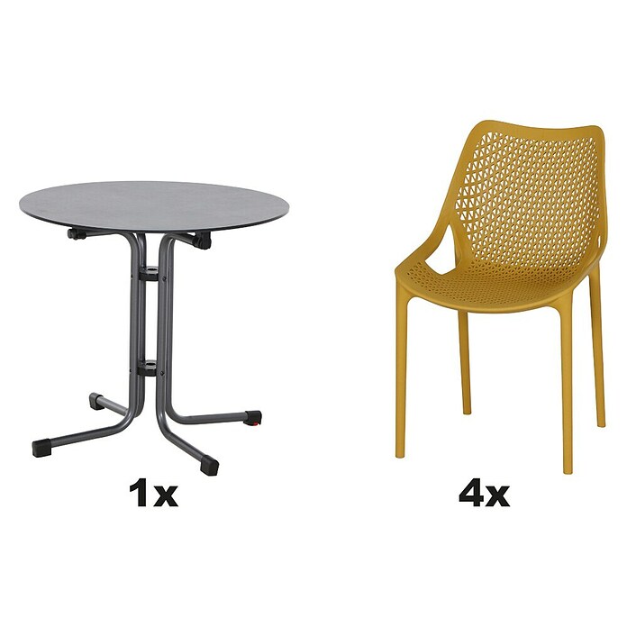 Siena Garden Urban Lights Gartenmöbel-Set District Sessel/Sola Tisch (Tisch (Ø x H): 80 x 70 cm, Sessel (L x B x H): 50 x 60 x 81 cm, 5 -tlg., Polypropylen, Mustard/Anthrazit, Stapelbar) | BAUHAUS