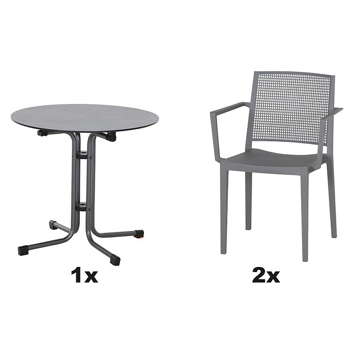 Siena Garden Urban Lights Gartenmöbel-Set Square Sessel/Sola Tisch (3 -tlg., Polypropylen, Grau/Anthrazit, ⌀ 80 cm) | BAUHAUS