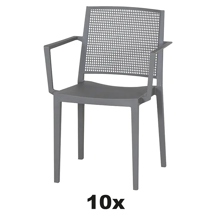 Siena Garden Urban Lights Stapelsessel Set Square - 10 Stk., Polypropylen, Stapelbar, Grau, B x T x H: 56 x 56 x 80 cm - Grauer Rattanstuhl mit Armlehnen, ideal für Garten und Terrasse.