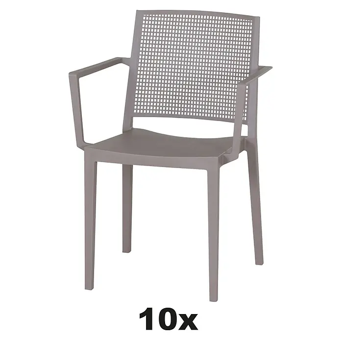 Siena Garden Urban Lights Stapelsessel Set Square - 10 Stk., Polypropylen, Stapelbar, Taupe, B x T x H: 56 x 56 x 80 cm - Grauer Stuhl mit Armlehnen und Gittermuster im Rücken für den Innen- und Außenbereich. Modernes Design für stilvolle Akzente.