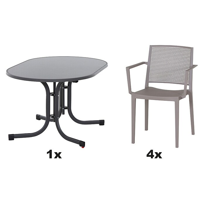 Siena Garden Urban Lights Gartenmöbel-Set Square Sessel/Paco Tisch (Sessel (L x B x H): 56 x 56 x 80 cm, Tisch (L x B x H): 140 x 90 x 71 cm, 5 -tlg., Polypropylen, Melamin, Taupe/Anthrazit) | BAUHAUS