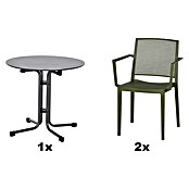 Siena Garden Urban Lights Gartenmöbel-Set Square Sessel/Sola Tisch (3 -tlg., Polypropylen, Olive/Anthrazit, ⌀ 80 cm) | BAUHAUS