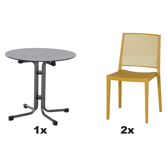 Siena Garden Urban Lights Gartenmöbel-Set Square Stuhl/Sola Tisch (3 -tlg., Polypropylen, Mustard/Anthrazit, ⌀ 80 cm) | BAUHAUS
