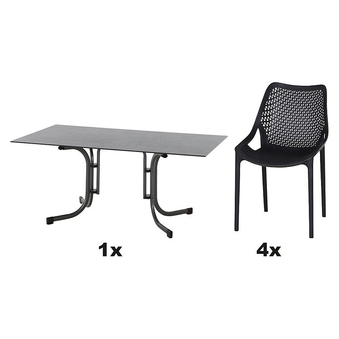 Siena Garden Urban Lights Gartenmöbel-Set District Sessel/Sola Tisch (Tisch (L x B x H): 160 x 90 x 71 cm, Sessel (L x B x H): 50 x 60 x 81 cm, 5 -tlg., Polypropylen, Anthrazit, Stapelbar) | BAUHAUS