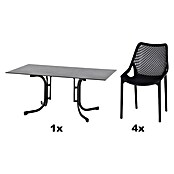 Siena Garden Urban Lights Gartenmöbel-Set District Sessel/Sola Tisch (Tisch (L x B x H): 160 x 90 x 71 cm, Sessel (L x B x H): 50 x 60 x 81 cm, 5 -tlg., Polypropylen, Anthrazit, Stapelbar) | BAUHAUS