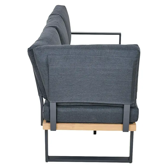 Siena Garden Urban Lights Loungemöbel-Set Bari - 2 -tlg., Aluminium, Teak/Anthrazit - Graues modulares Outdoor-Sofa mit Stoffkissen, heller Holzbasis und dunklem Metallrahmen.