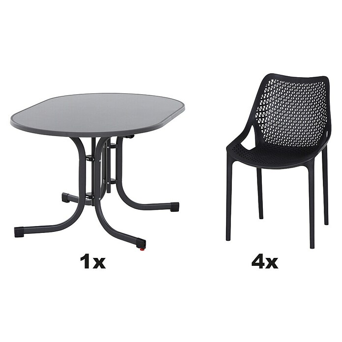 Siena Garden Urban Lights Gartenmöbel-Set District Sessel/Paco Tisch (Tisch (L x B x H): 140 x 90 x 71 cm, Sessel (L x B x H): 50 x 60 x 81 cm, 5 -tlg., Melamin, Polypropylen, Anthrazit, Stapelbar) | BAUHAUS