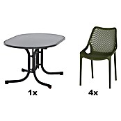 Siena Garden Urban Lights Gartenmöbel-Set District Sessel/Paco Tisch (Tisch (L x B x H): 140 x 90 x 71 cm, Sessel (L x B x H): 50 x 60 x 81 cm, 5 -tlg., Melamin, Polypropylen, Olive/Anthrazit, Stapelbar) | BAUHAUS