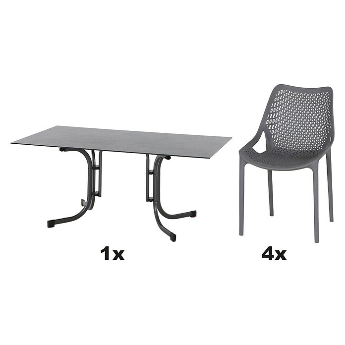 Siena Garden Urban Lights Gartenmöbel-Set District Sessel/Sola Tisch (Tisch (L x B x H): 160 x 90 x 71 cm, Sessel (L x B x H): 50 x 60 x 81 cm, 5 -tlg., Polypropylen, Grau/Anthrazit, Stapelbar) | BAUHAUS