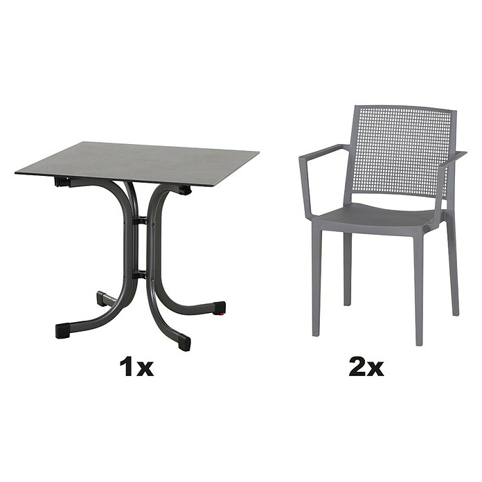 Siena Garden Urban Lights Gartenmöbel-Set Square Sessel/SolaTisch (3 -tlg., Polypropylen, Grau/Anthrazit, 80 x 80 cm) | BAUHAUS