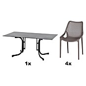 Siena Garden Urban Lights Gartenmöbel-Set District Sessel/Sola Tisch (Tisch (L x B x H): 160 x 90 x 71 cm, Sessel (L x B x H): 50 x 60 x 81 cm, 5 -tlg., Polypropylen, Taupe/Anthrazit, Stapelbar) | BAUHAUS