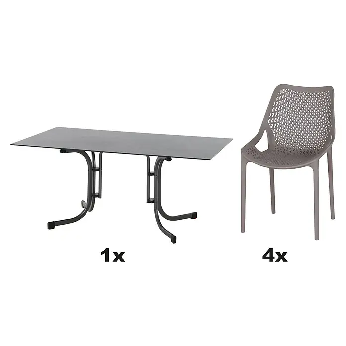 Siena Garden Urban Lights Gartenmöbel-Set District Sessel/Sola Tisch - 5 -tlg., Polypropylen, Taupe/Anthrazit - Esstisch mit Metallgestell und vier passenden Stühlen. Ideal für den Garten oder die Terrasse.