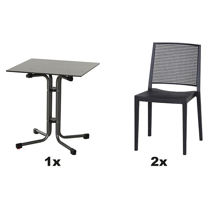 Siena Garden Urban Lights Gartenmöbel-Set Square Stuhl/Sola Tisch (3 -tlg., Polypropylen, Anthrazit, 65 x 65 cm) | BAUHAUS
