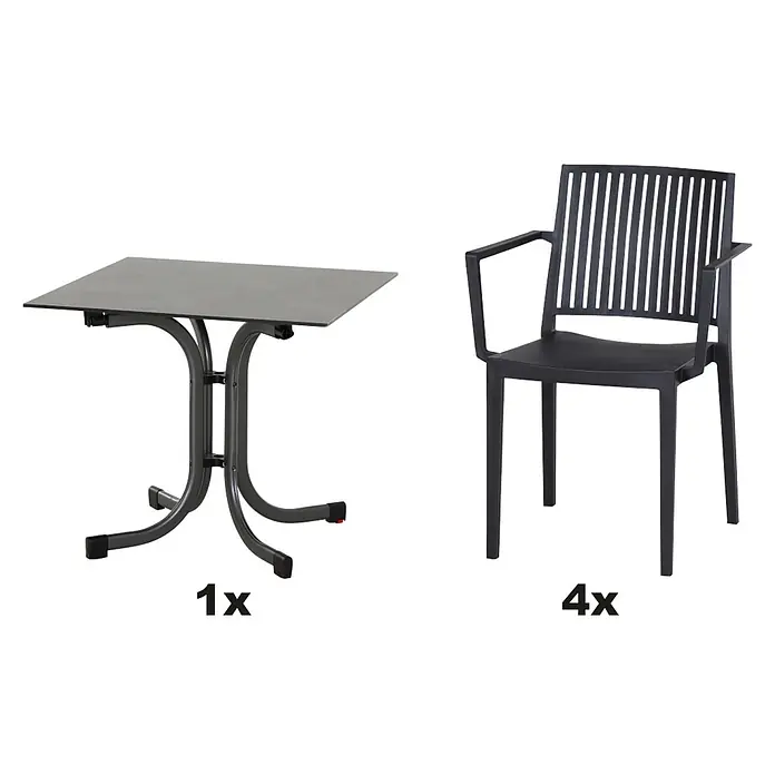 Siena Garden Urban Lights Gartenmöbel-Set Lane Sessel/kl.Sola Tisch - 5 -tlg., Polypropylen, Anthrazit - Gartentisch und vier Stühle: Das perfekte Set für Ihren Außenbereich. Robust, stilvoll und ideal für gesellige Stunden im Freien.