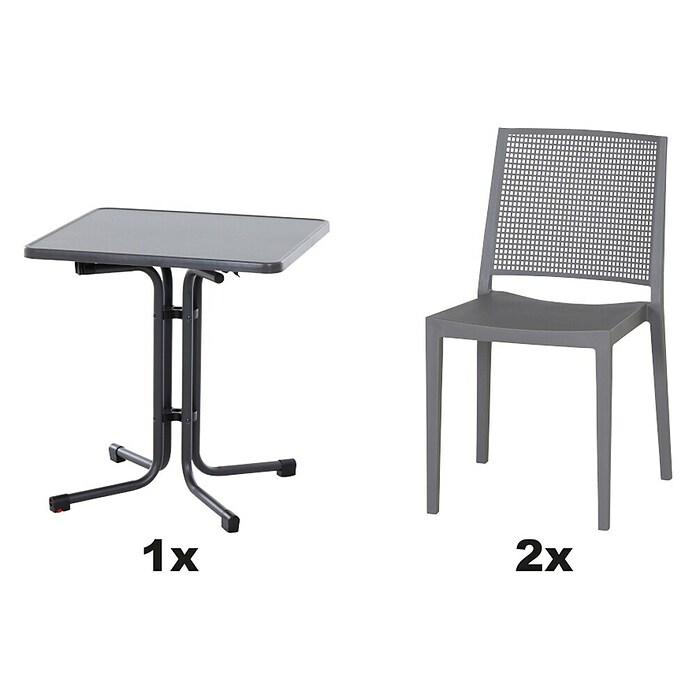 Siena Garden Urban Lights Gartenmöbel-Set Square Stuhl/Paco Tisch (Stuhl (L x B x H): 56 x 56 x 80 cm, Tisch (L x B x H): 70 x 70 x 71 cm, 3 -tlg., Polypropylen, Melamin, Grau/Anthrazit) | BAUHAUS