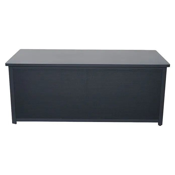 Siena Garden Garten-Aufbewahrungsbox Sabano - 181 x 79,3 x 75 cm, Aluminium, Anthrazit - Nahaufnahme einer grauen Aufbewahrungsbox mit texturierter Oberfläche. Ideale Lösung für stilvolle und funktionale Organisation im Innen- und Außenbereich.