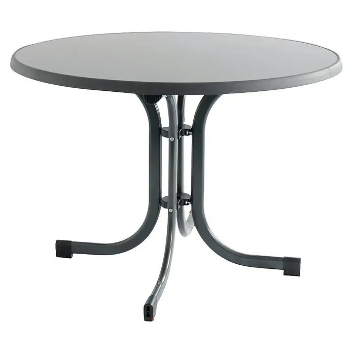 Siena Garden Gartentisch rund Paco - Ø x H: 100 x 71 cm, Melamin, Anthrazit, Klappbar - Hier ist ein runder Gartentisch mit einem robusten Metallgestell, perfekt für den Außenbereich.